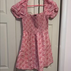 J. Crew Pink and White Smocked Midi Sundress